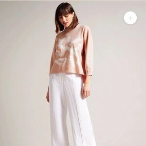 Ted Baker Elssiaa Branded Jacquard Knit pink sweater NWOT